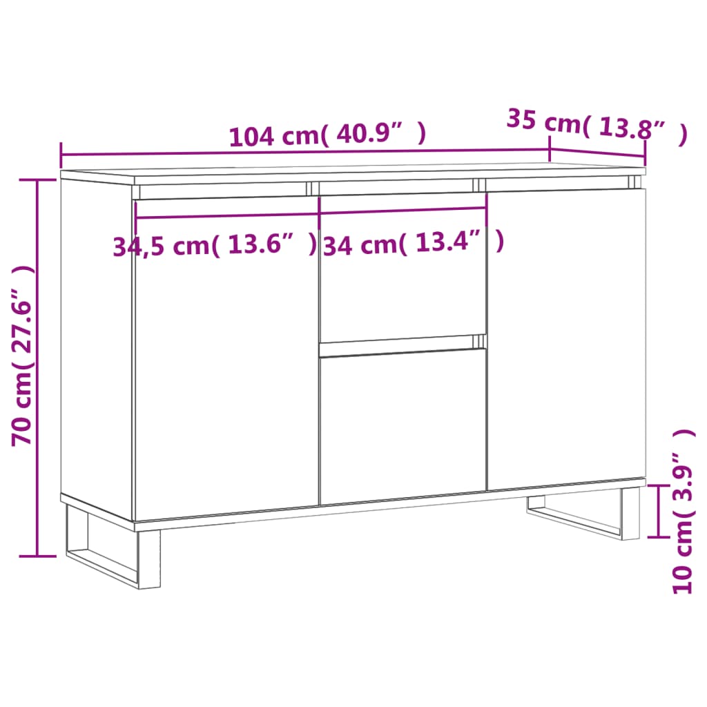 vidaXL Servantă, stejar sonoma, 104x35x70 cm, lemn prelucrat