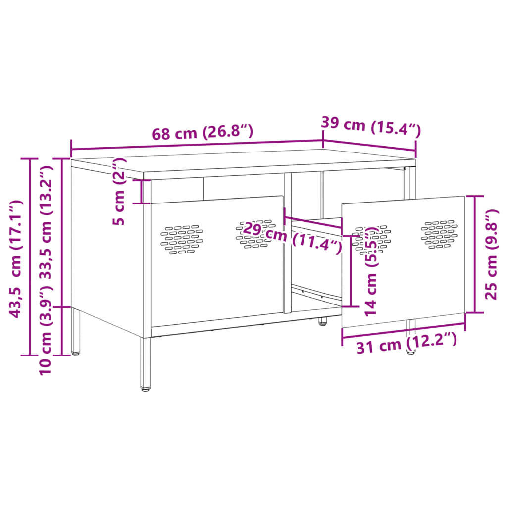 vidaXL Dulap TV, negru, 68x39x43,5 cm, oțel laminat la rece