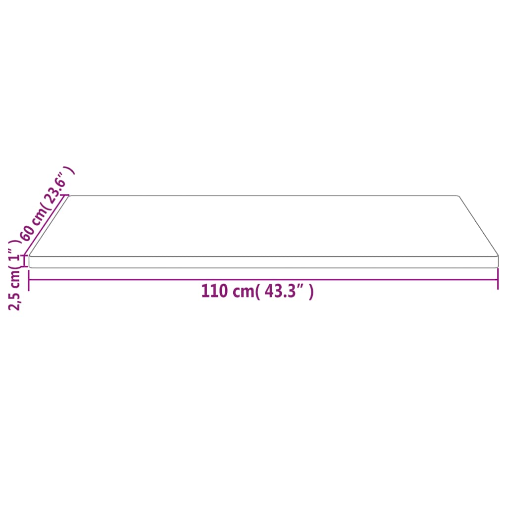 vidaXL Blat de masă alb 110x60x2,5 cm lemn masiv de pin dreptunghiular