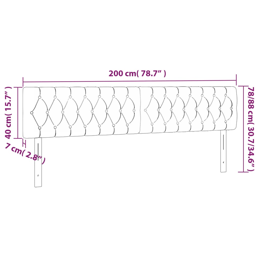 vidaXL Tăblie de pat cu LED, gri deschis, 200x7x78/88 cm, textil