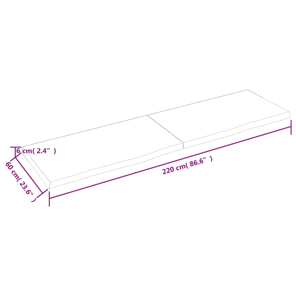 vidaXL Blat de baie, maro închis, 220x60x(2-6) cm, lemn masiv tratat