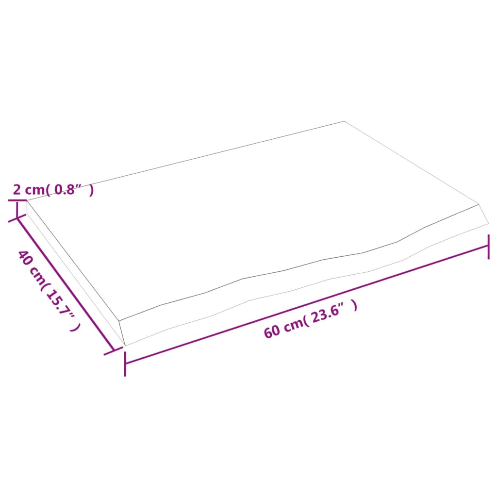 vidaXL Blat de masă maro deschis 60x40x2 cm, lemn masiv stejar tratat