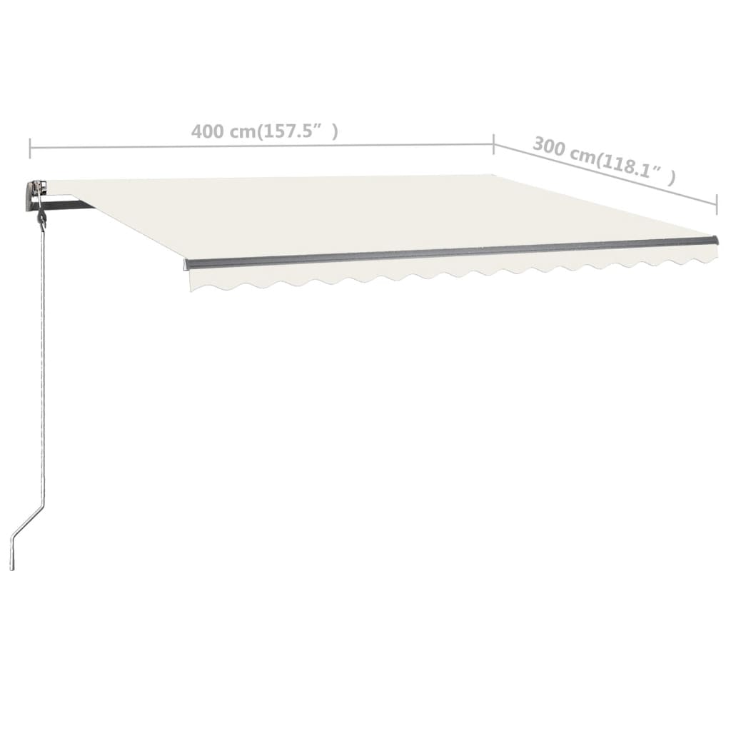 vidaXL Copertină autonomă retractabilă manual, crem, 400x300 cm