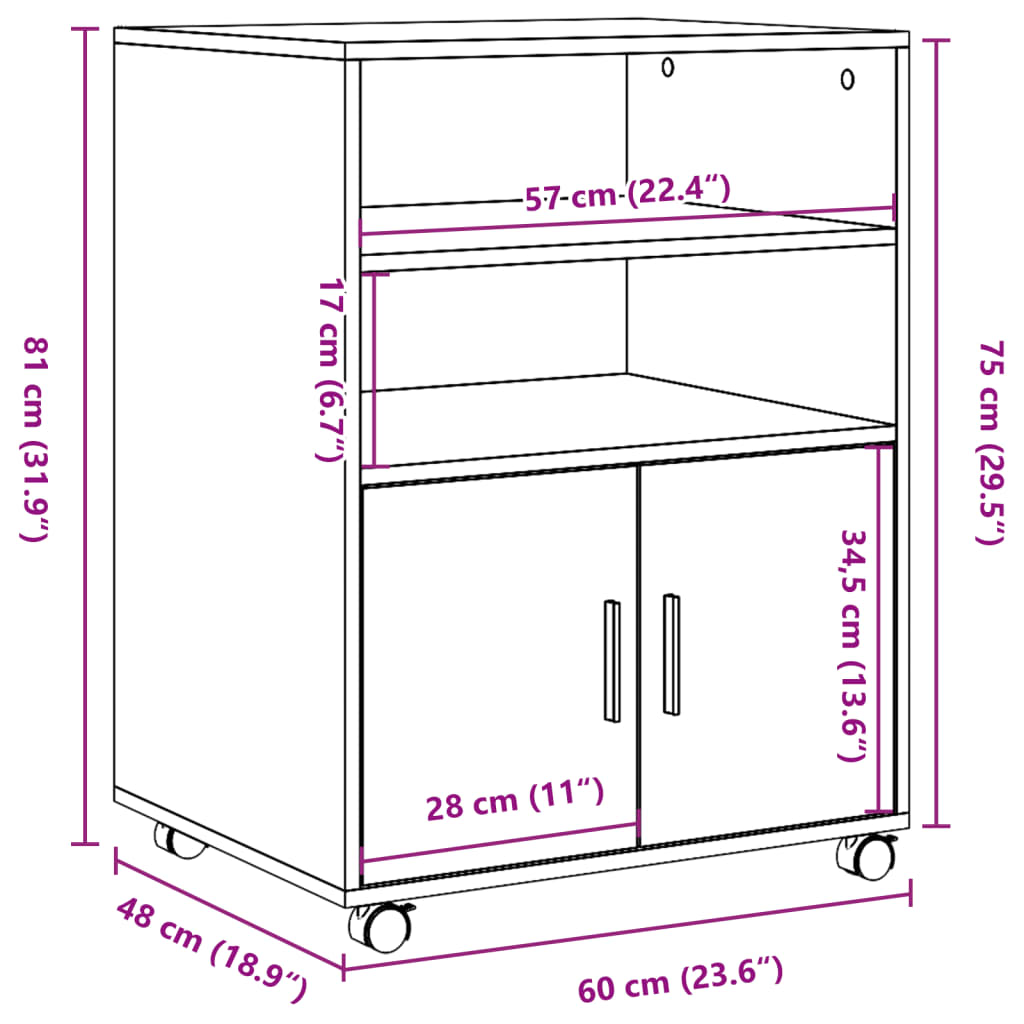 vidaXL Dulap cu roți, lemn vechi, 60x48x81 cm, lemn prelucrat