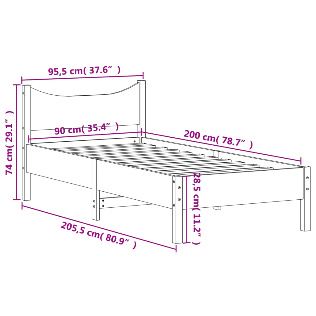 vidaXL Pat de zi fără saltea, maro ceruit, 90x200 cm, lemn masiv pin