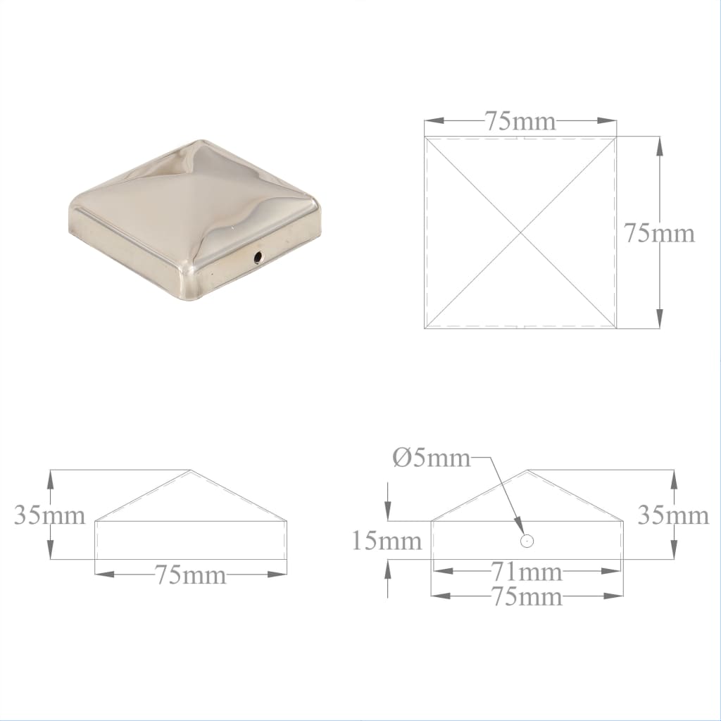 vidaXL Capace stalpi de gard piramidă 6 buc. 71x71 mm oțel inoxidabil