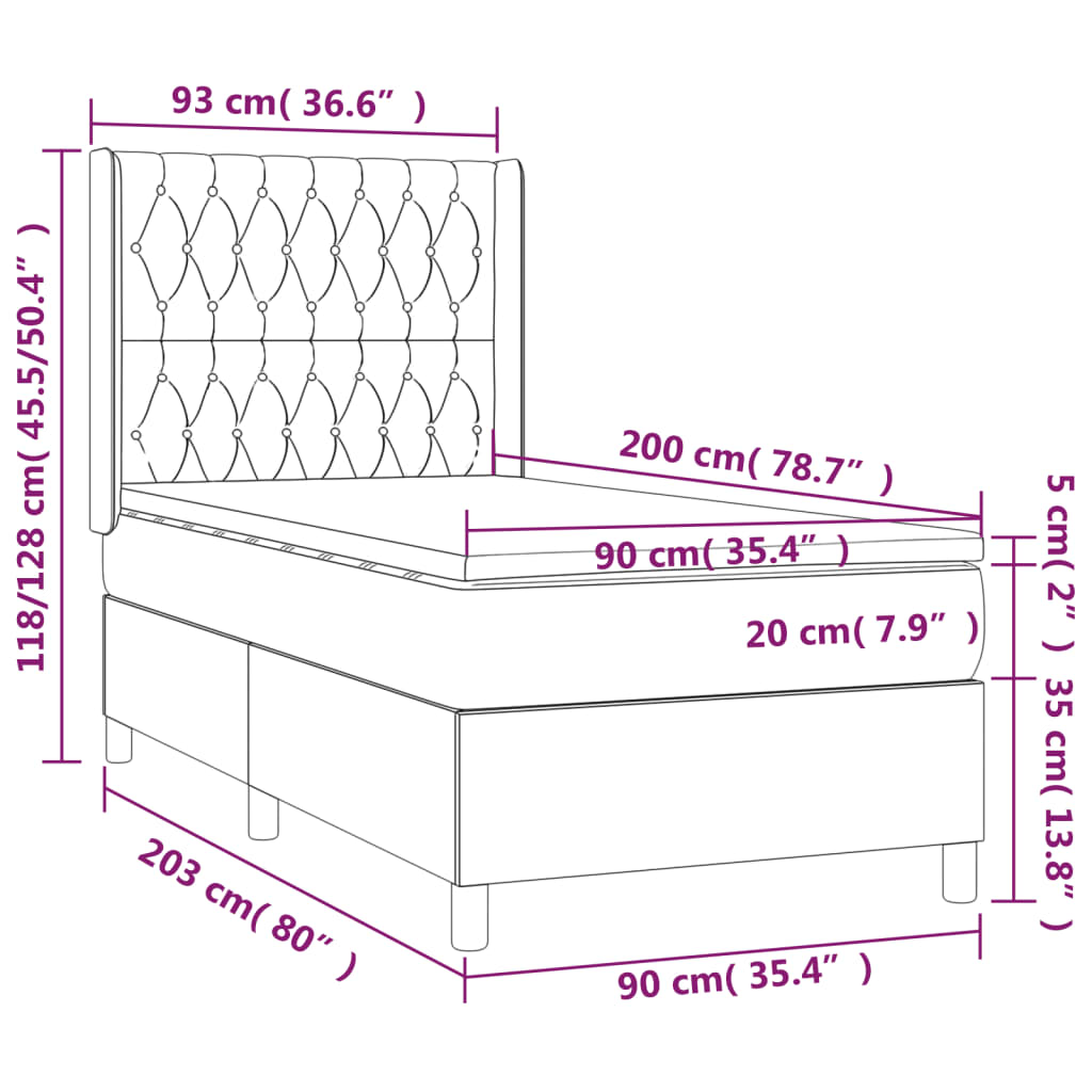 vidaXL Pat cu arcuri, saltea și LED, verde, 90x200 cm, catifea