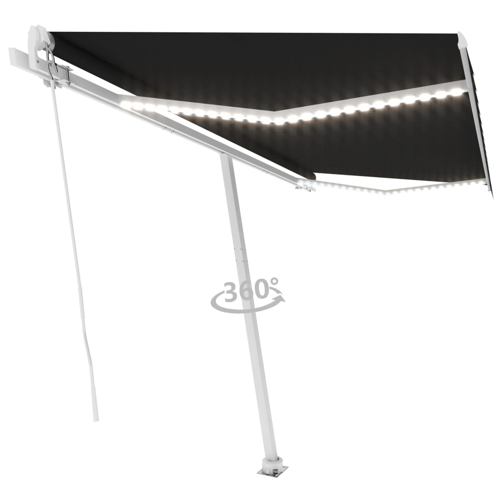 vidaXL Copertină retractabilă manual cu LED, antracit, 450x300 cm