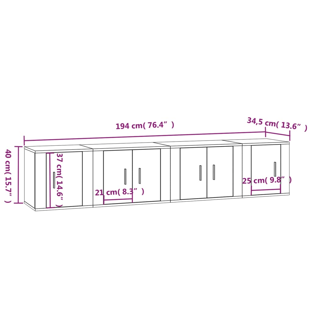 vidaXL Set dulap TV, 4 piese, alb, lemn prelucrat