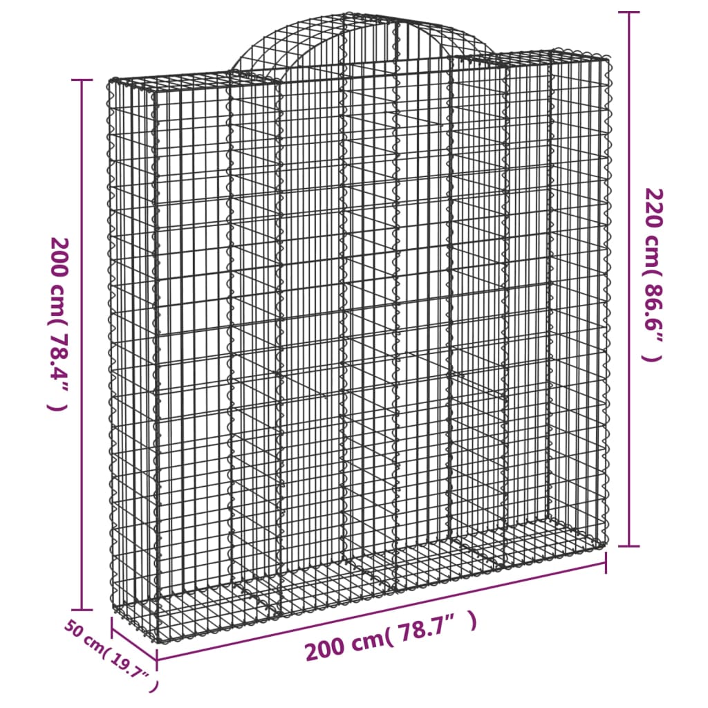 vidaXL Coșuri gabion arcuite, 5 buc 200x50x200/220 cm, fier galvanizat