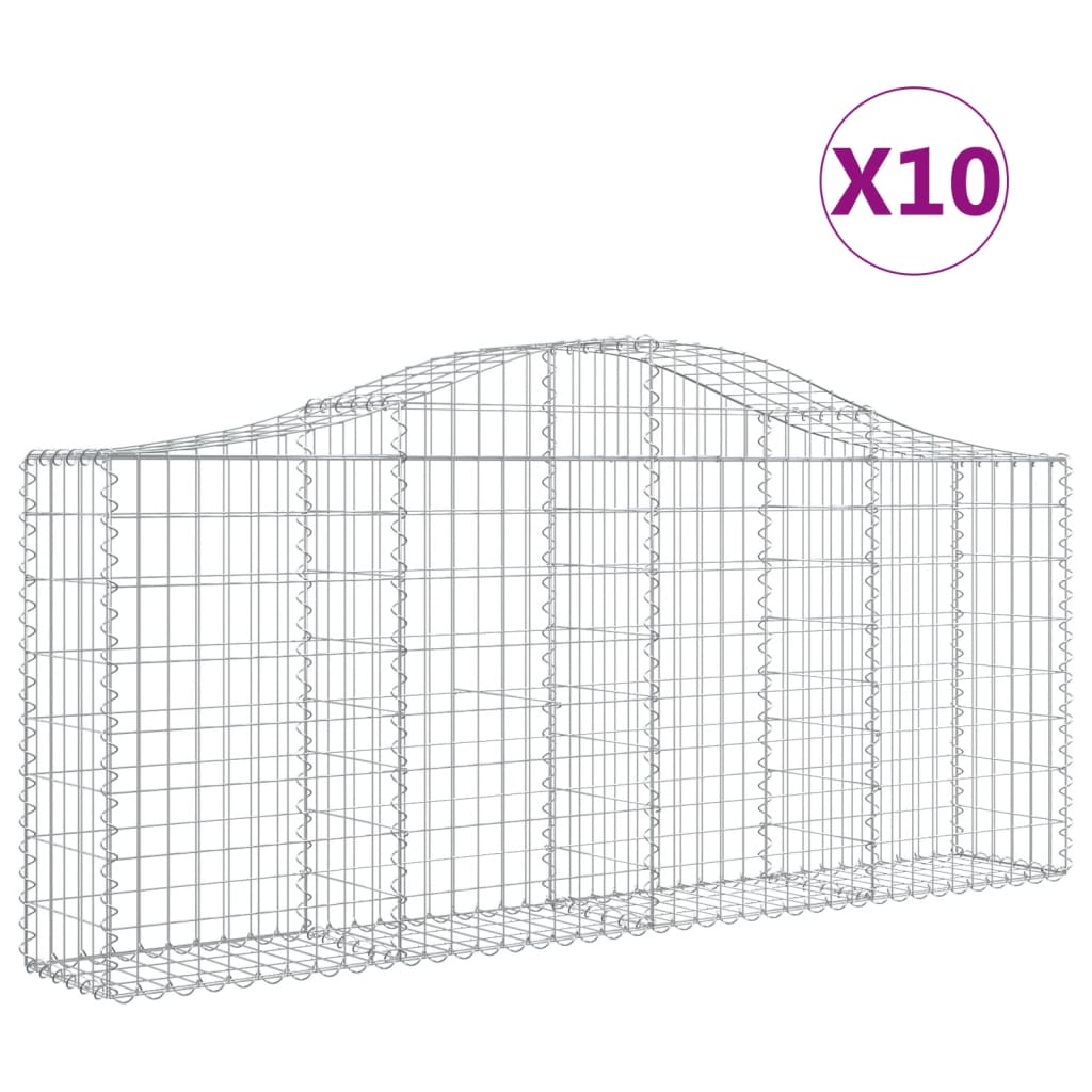 vidaXL Coșuri gabion arcuite 10 buc, 200x30x80/100cm, fier galvanizat