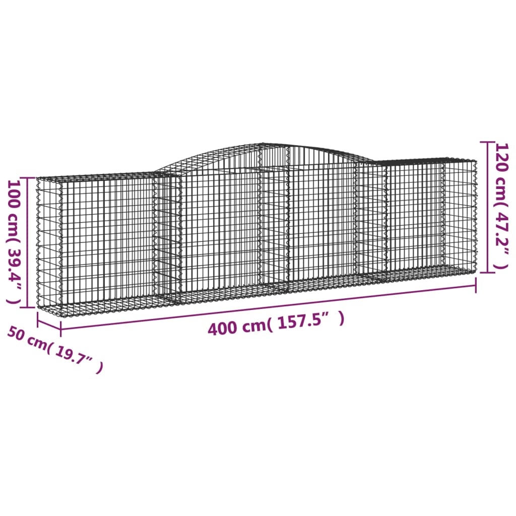 vidaXL Coșuri gabion arcuite 3 buc, 400x50x100/120 cm fier galvanizat