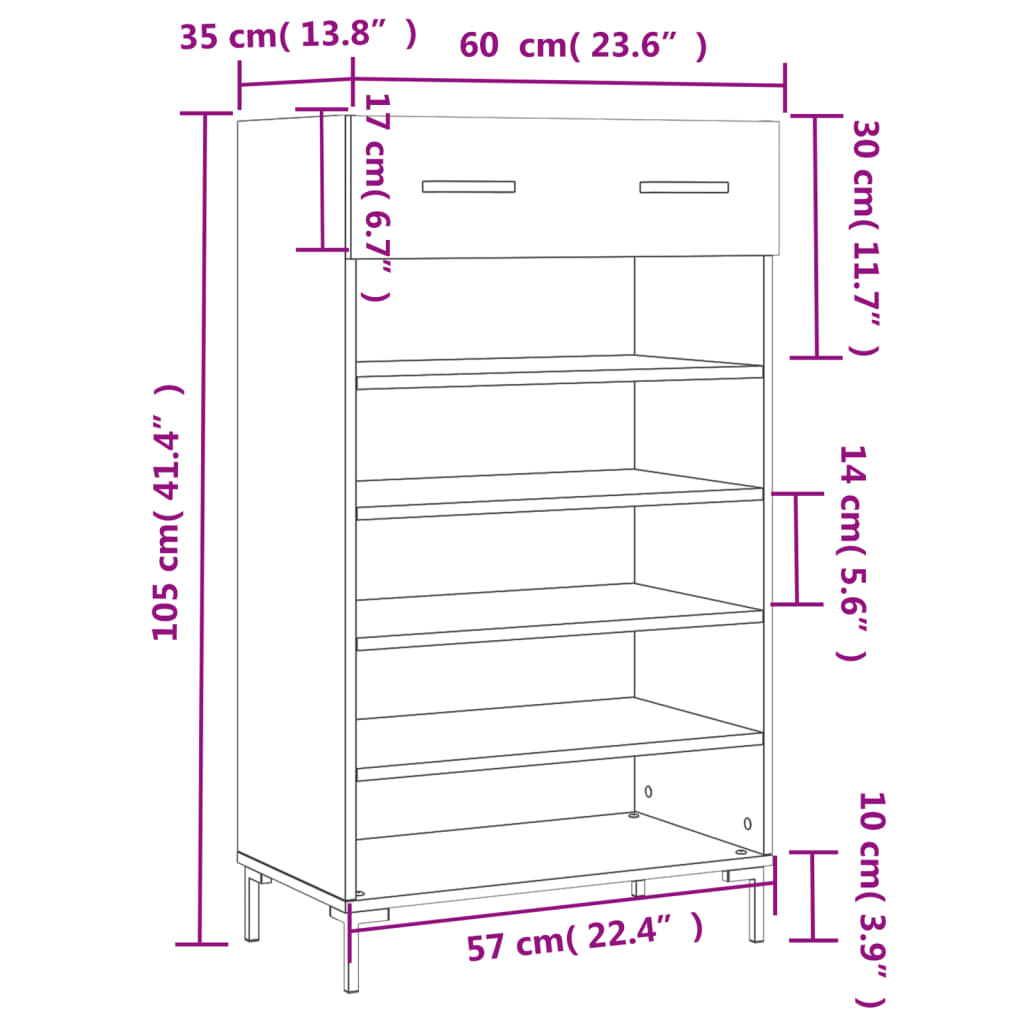 vidaXL Pantofar, gri sonoma, 60x35x105 cm, lemn prelucrat