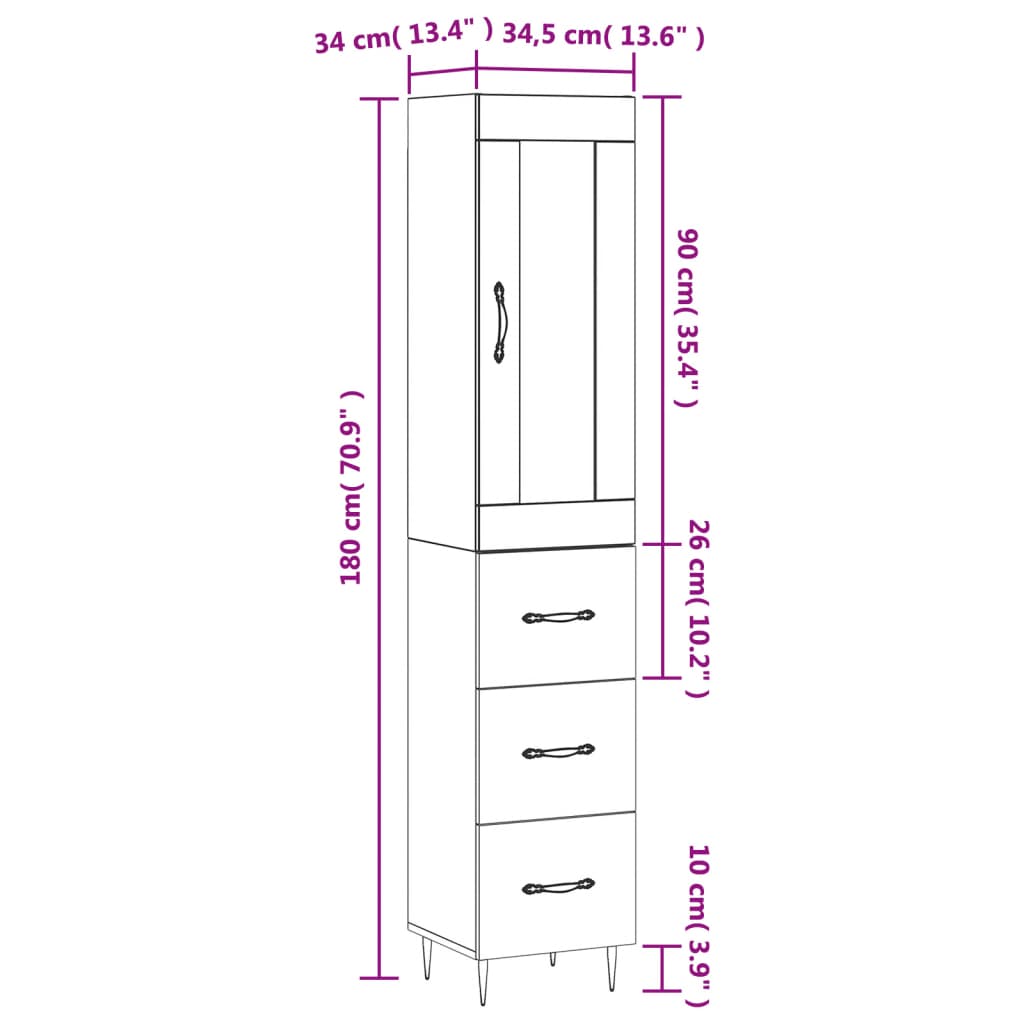 vidaXL Dulap înalt, gri beton, 34,5x34x180 cm, lemn prelucrat