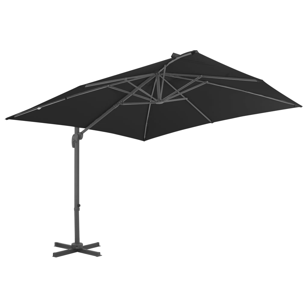 vidaXL Umbrelă suspendată cu stâlp din aluminiu, negru, 3 x 3 m