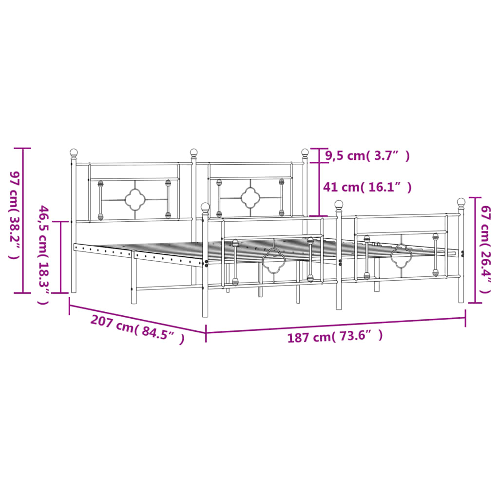 vidaXL Cadru pat fără saltea, tăblie de picioare negru 180x200cm metal