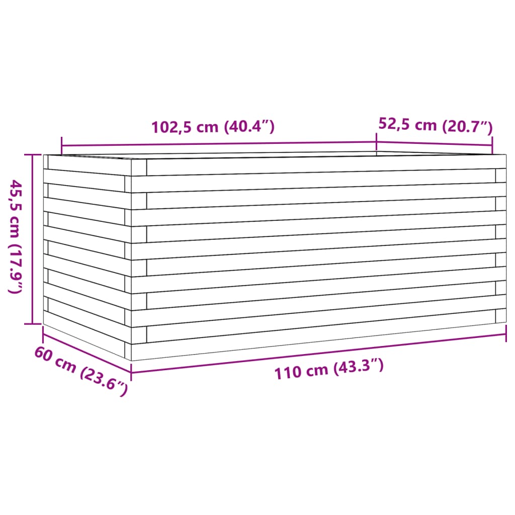 vidaXL Jardinieră de grădină, 110x60x45,5 cm, lemn de pin impregnat