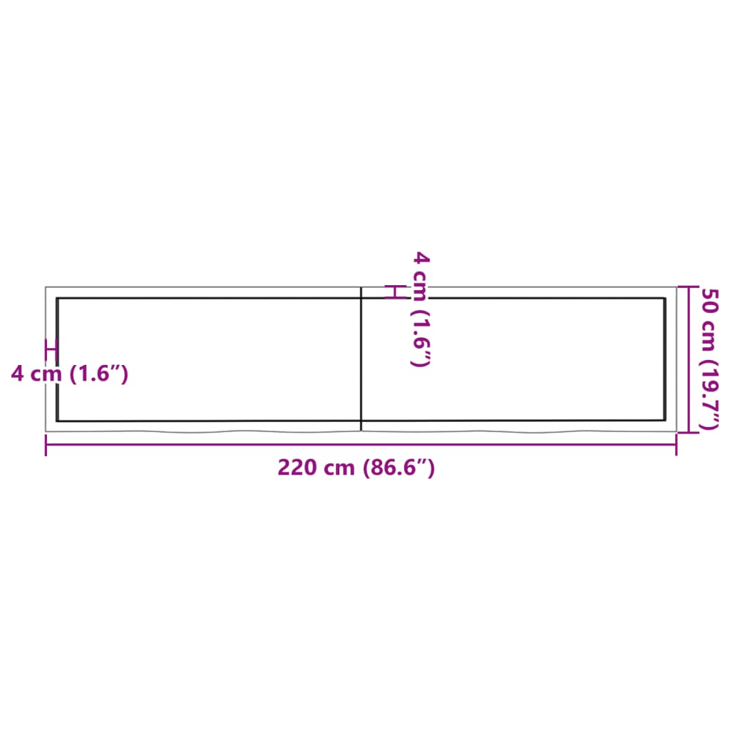 vidaXL Blat de masă, 220x50x(2-4) cm, lemn masiv de stejar netratat