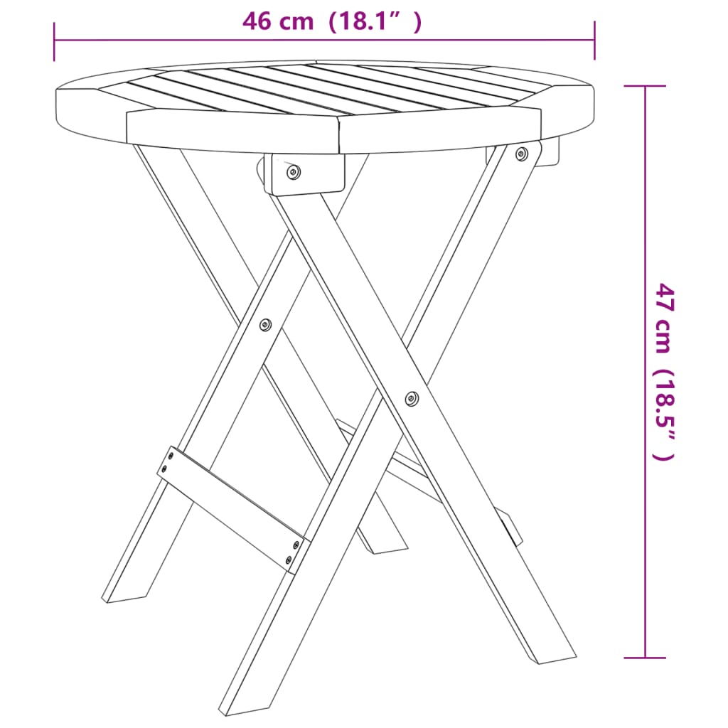 vidaXL Masă de grădină pliabilă, alb, Ø 46 cm, lemn masiv de acacia