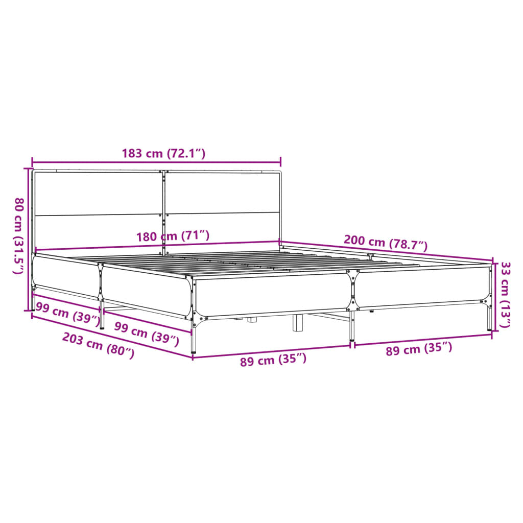 vidaXL Cadru de pat, gri sonoma, 180x200 cm, lemn prelucrat și metal