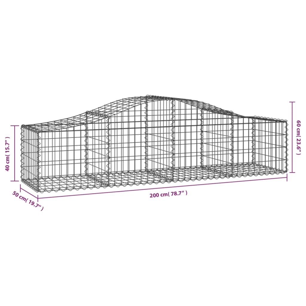 vidaXL Coșuri gabion arcuite 5 buc, 200x50x40/60 cm, fier galvanizat