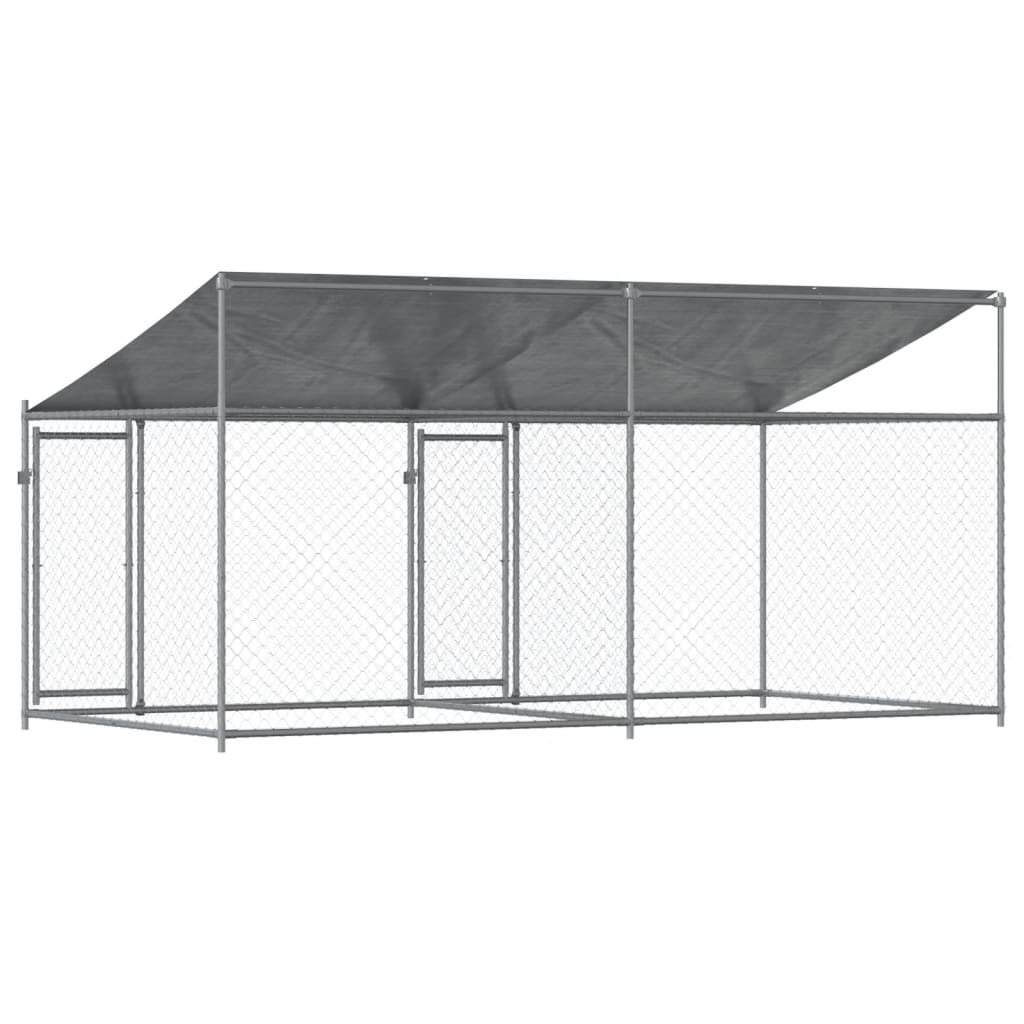 vidaXL Cușcă câini cu acoperiș și uși, gri, 4x2x2 m, oțel galvanizat