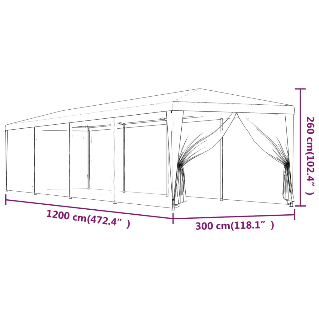 vidaXL Cort de petrecere cu 10 pereți din plasă, albastru, 3x12 m HDPE