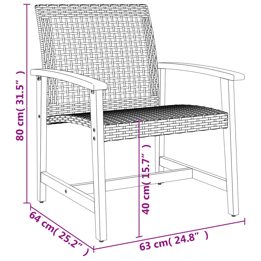 vidaXL Set mobilier bistro, 3 piese, poliratan bej/lemn de acacia