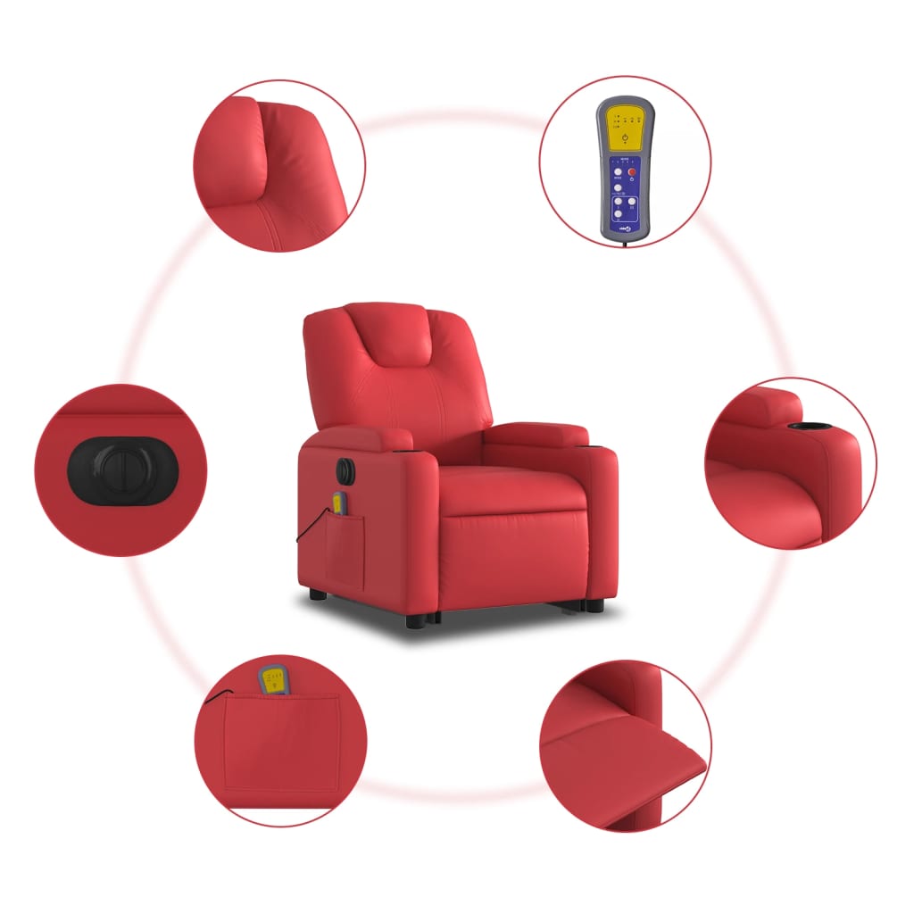 vidaXL Fotoliu electric masaj rabatabil cu ridicare, roșu