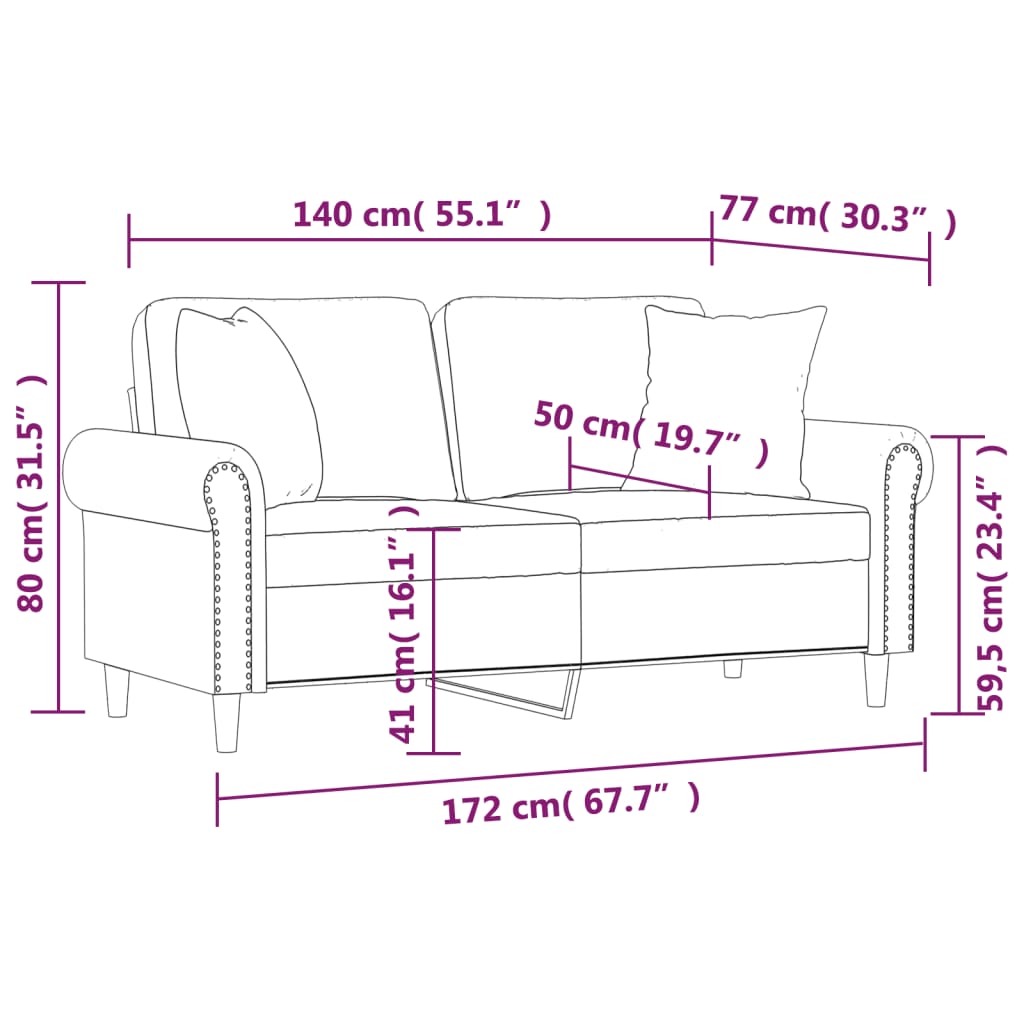 vidaXL Canapea cu 2 locuri cu pernuțe, negru, 140 cm, catifea