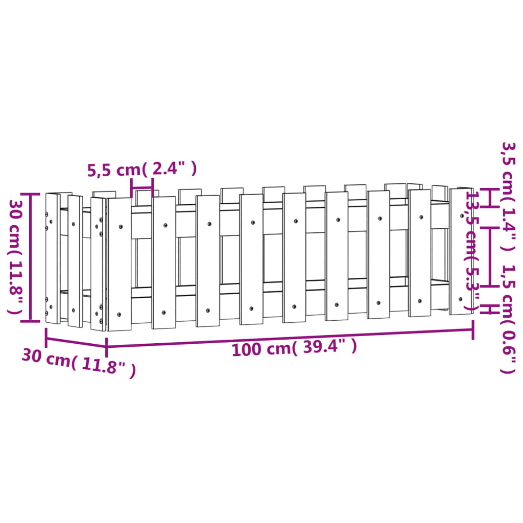 vidaXL Pat înălțat grădină design gard alb 100x30x30cm lemn pin tratat