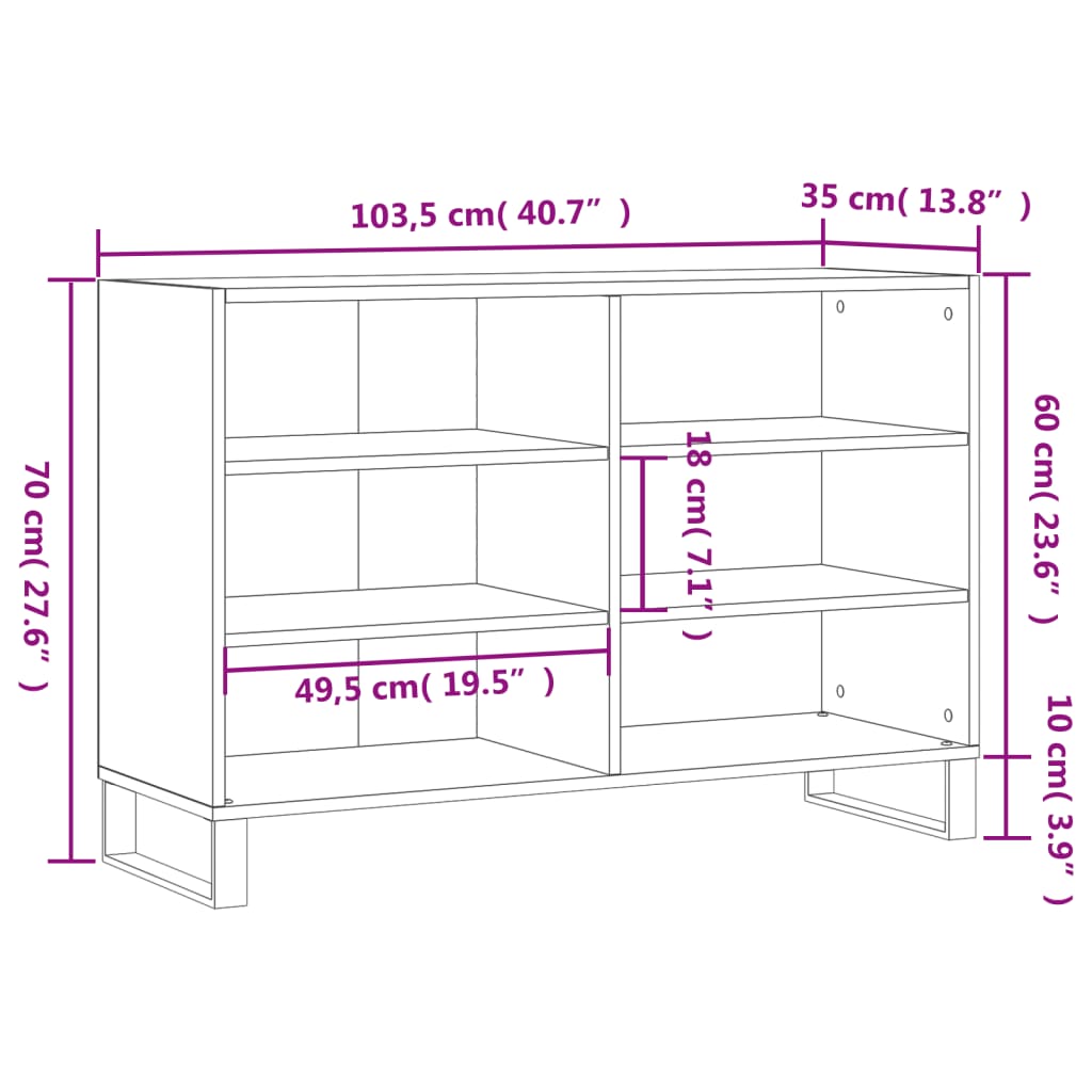 vidaXL Servantă, gri beton, 103,5x35x70 cm, lemn compozit