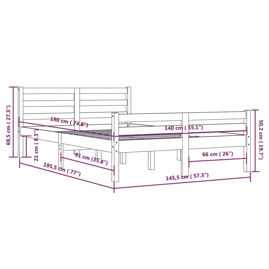 vidaXL Cadru de pat, 140x190 cm, lemn masiv de pin