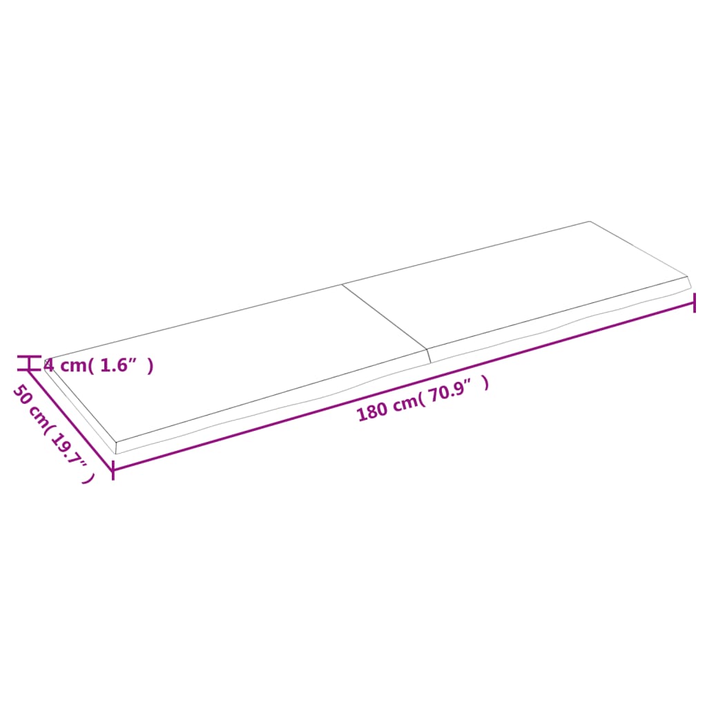 vidaXL Blat de masă, 180x50x(2-4) cm, lemn masiv de stejar netratat