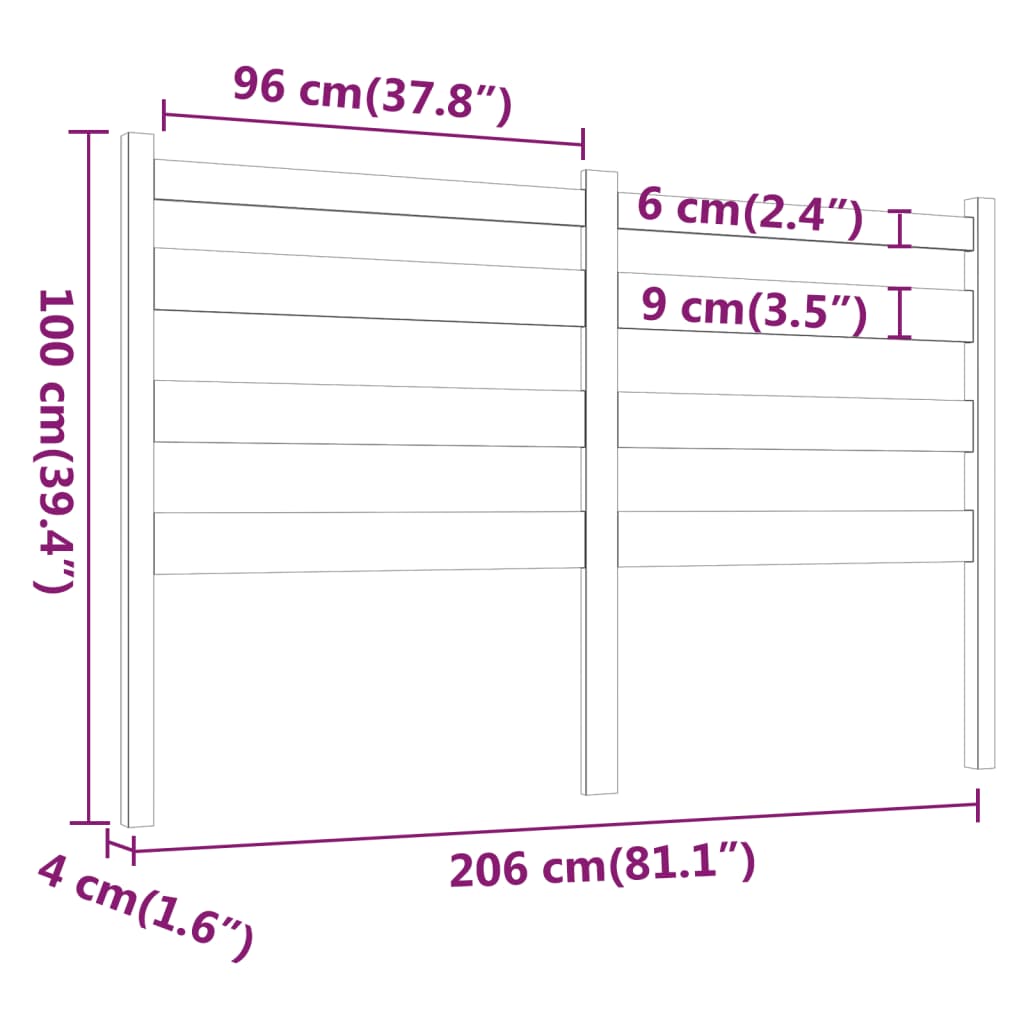 vidaXL Tăblie de pat, alb, 206x4x100 cm, lemn masiv de pin