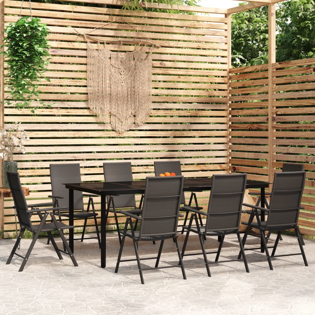 vidaXL Set mobilier de grădină, 9 piese, negru