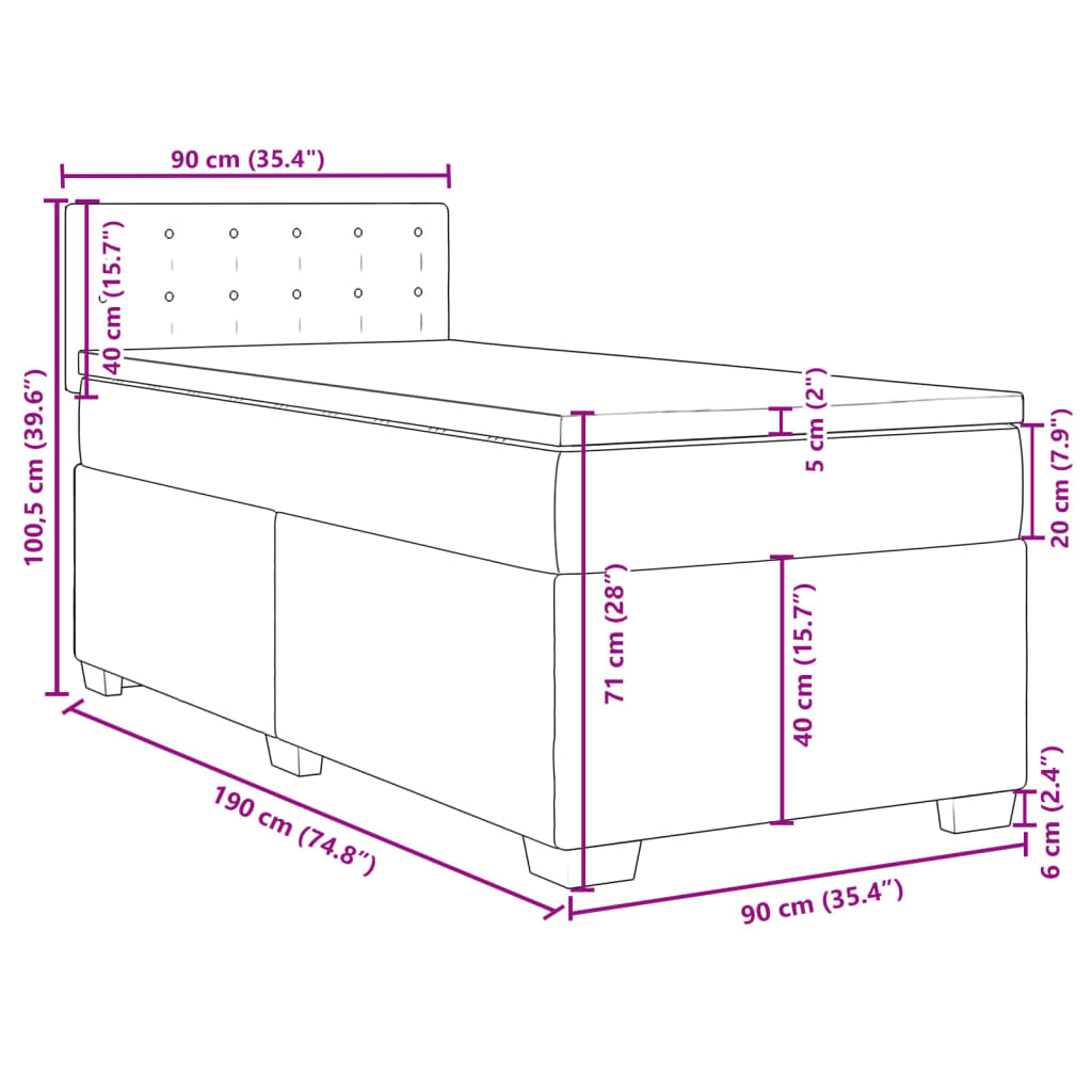 vidaXL Pat box spring cu saltea, gri, 90x190 cm, piele ecologică