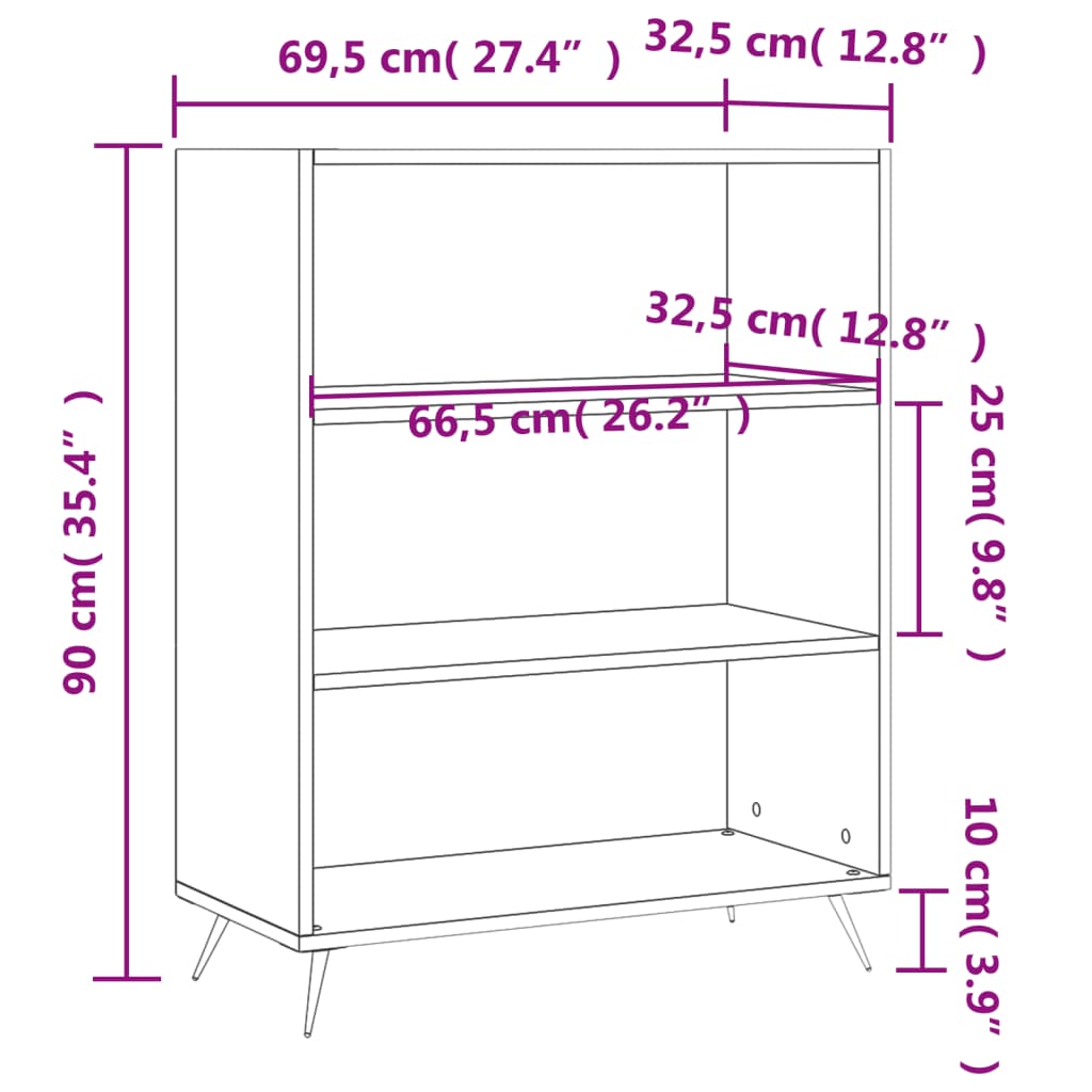 vidaXL Bibliotecă, alb extralucios, 69,5x32,5x90 cm, lemn prelucrat