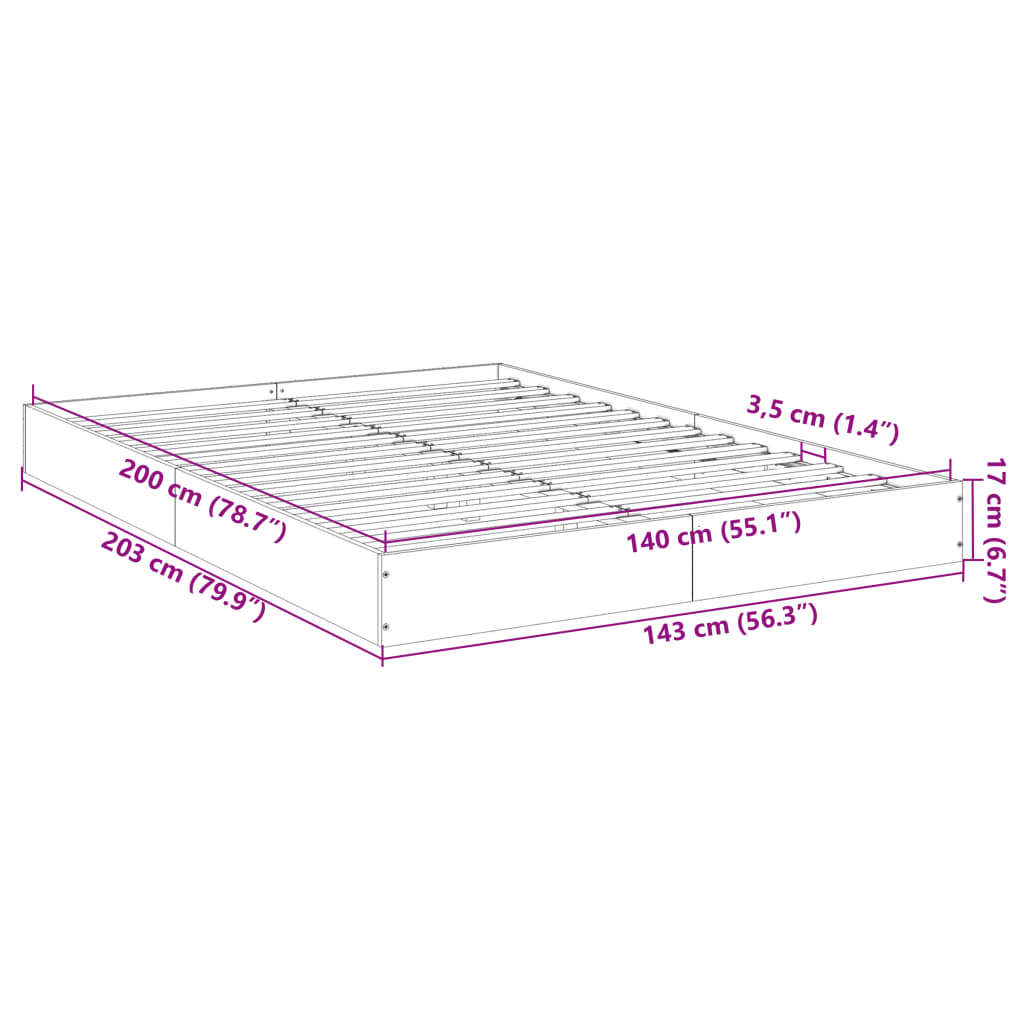 vidaXL Cadru pat fără saltea stejar fumuriu 140x200 cm lemn prelucrat