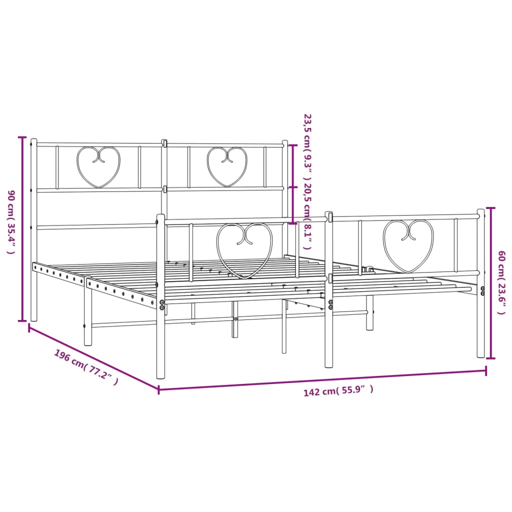 vidaXL Cadru pat metalic cu tăblie de cap/picioare, negru, 135x190 cm