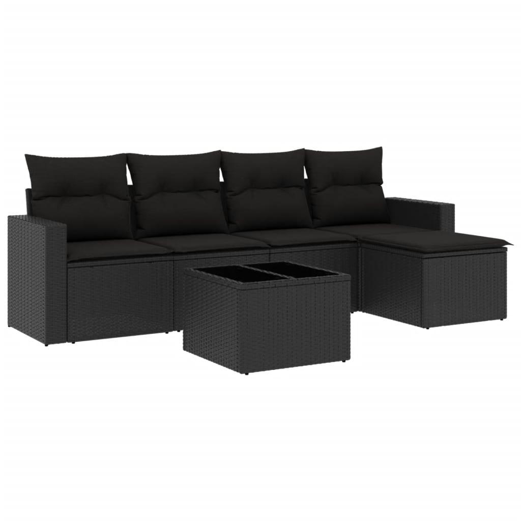 vidaXL Set mobilier de grădină cu perne, 6 piese, negru, poliratan