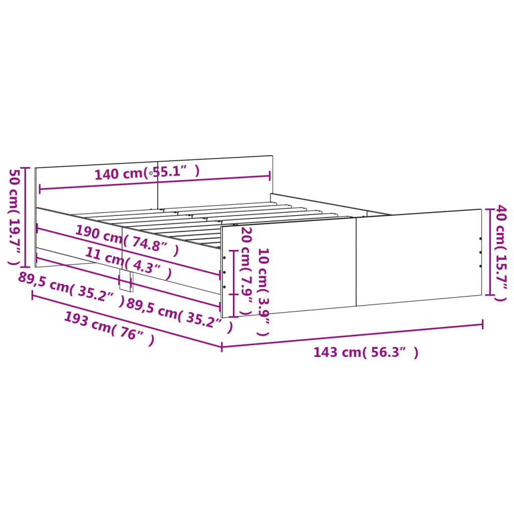 vidaXL Cadru pat cu tăblie de cap/picioare, negru, 140x190 cm