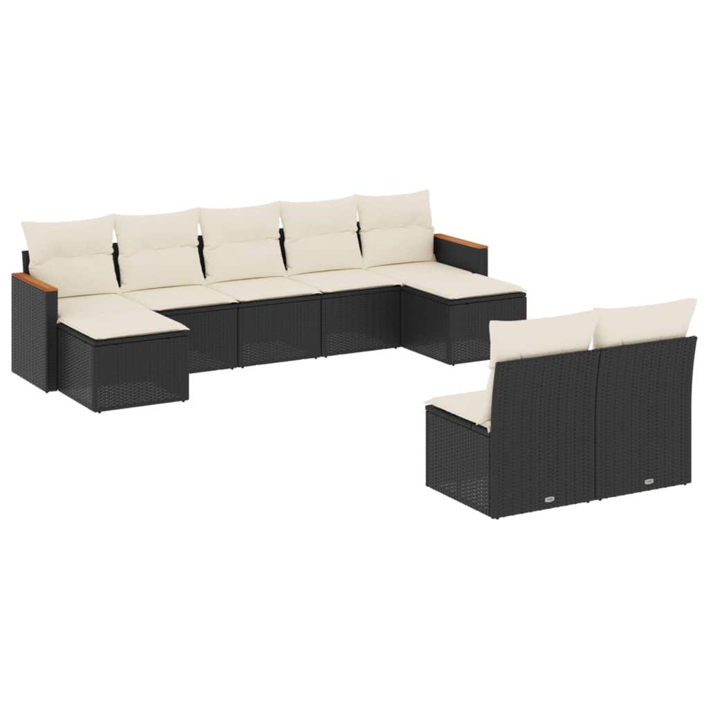 vidaXL Set mobilier de grădină cu perne, 9 piese, negru, poliratan