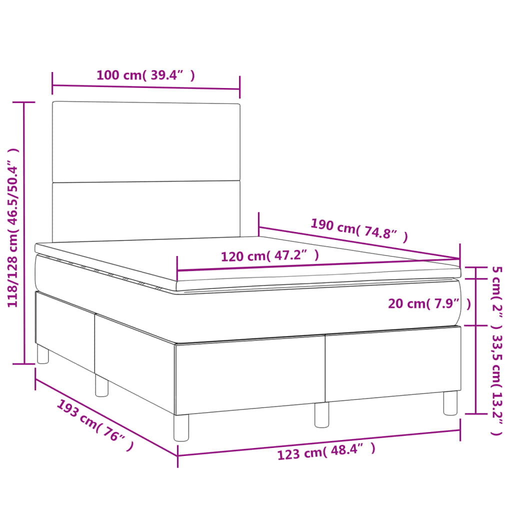 vidaXL Pat cu arcuri, cu saltea și LED, roz, 120x190 cm catifea