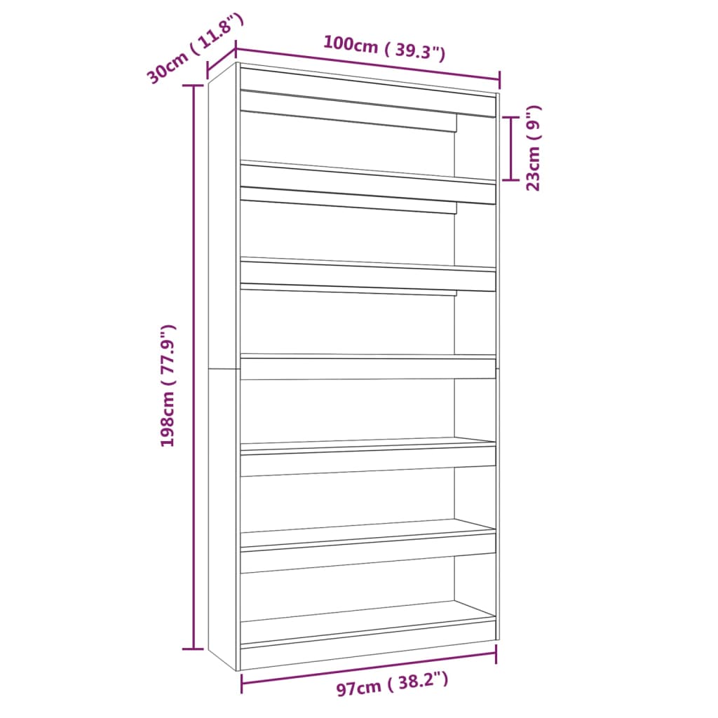 vidaXL Bibliotecă/Separator cameră, alb extralucios 100x30x198 cm lemn