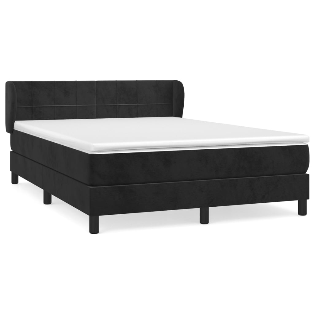 vidaXL Pat box spring cu saltea, negru, 140x190 cm, catifea