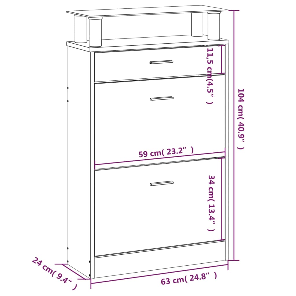 vidaXL Pantofar, negru, 63x24x104 cm, lemn prelucrat