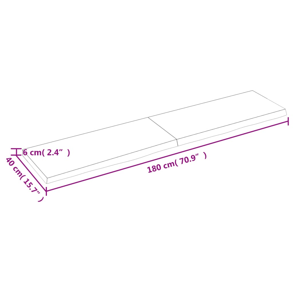 vidaXL Blat de baie, 180x40x(2-6) cm, lemn masiv netratat