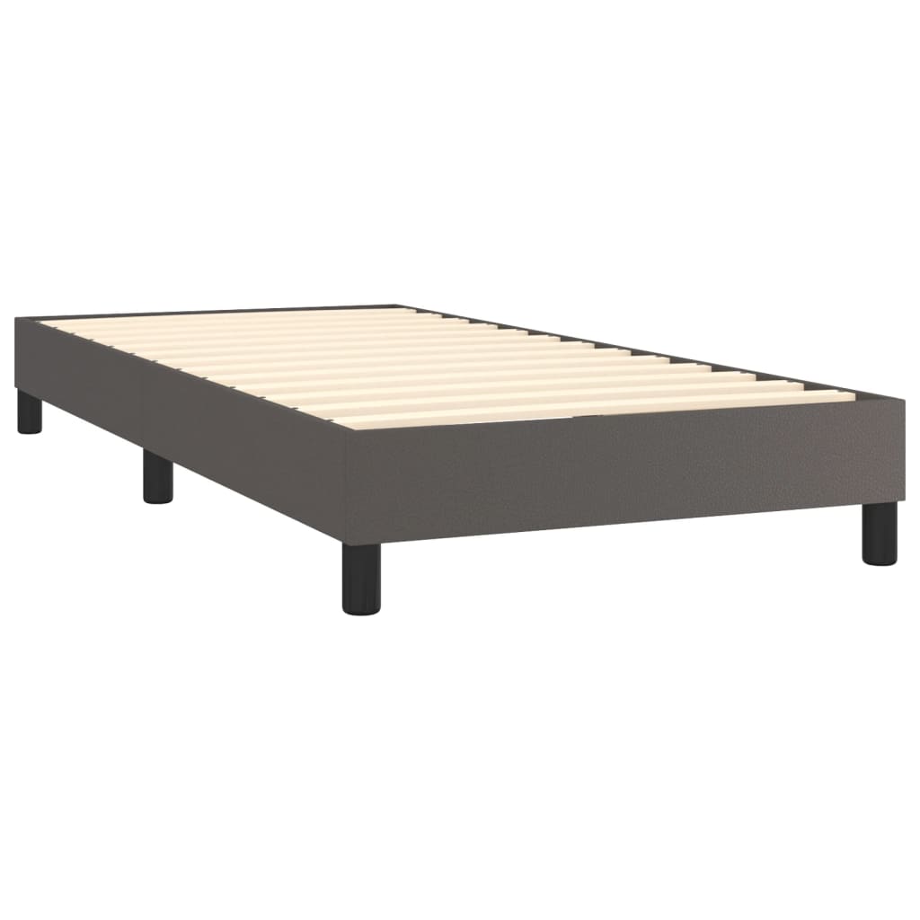 vidaXL Pat box spring cu saltea, gri, 80x200 cm, piele ecologică