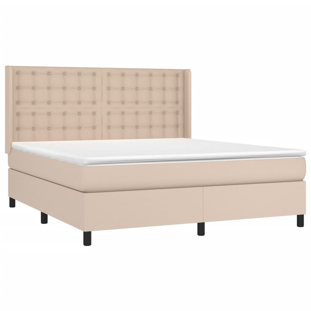 vidaXL Pat box spring cu saltea, cappuccino, 160x200cm piele ecologică